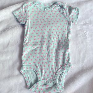 Gently used watermelon onesie. brand:simple joys. Size:0-3 months